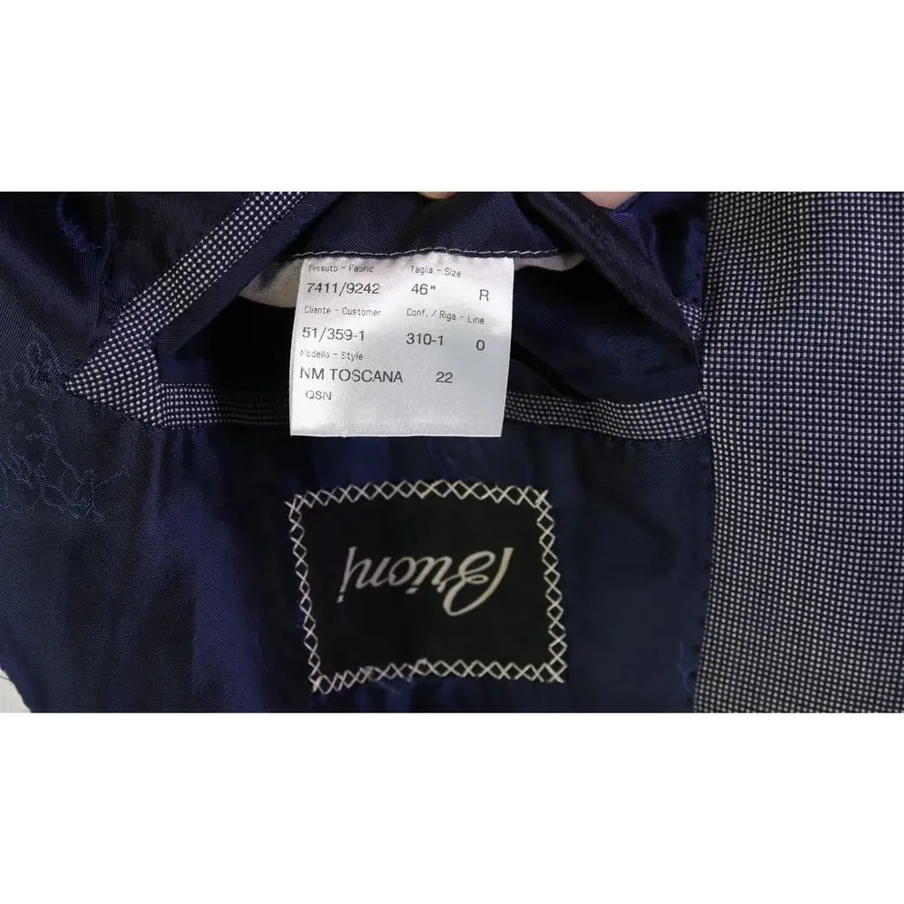 Brioni Recent Navy Blue Gray Tic Woven 100% Cashmere 2-Btn Blazer Jacket 46S